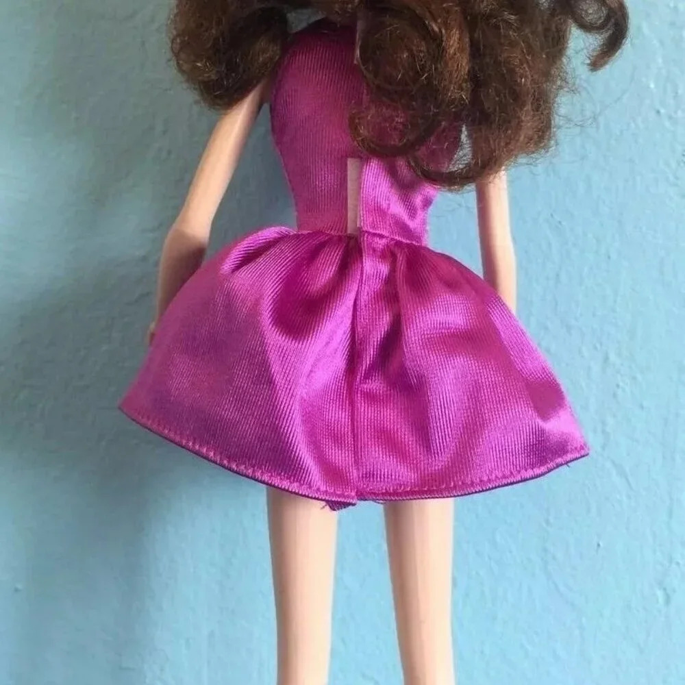 DISNEY DOLL - Curly Brown Hair - Green Eyes - Purple Dress - 12" Tall - Picture 6 of 7
